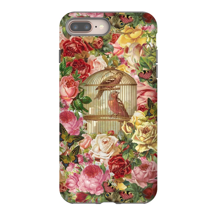 iPhone 8 plus StrongFit Vintage Bird Cage and Flowers by Andrea Haase