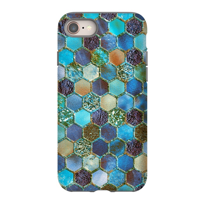 iPhone 8 StrongFit Multicolor Blue Metal Honeycomb Pattern by  Utart