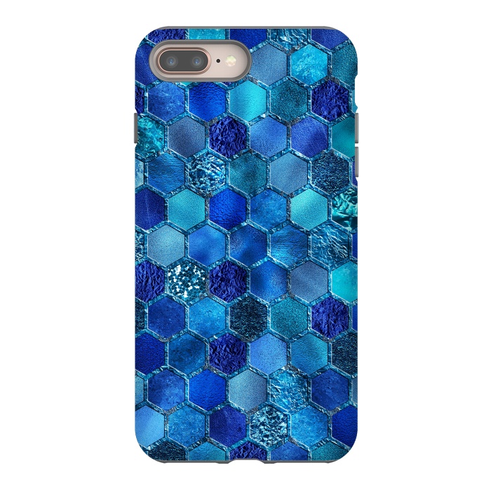 iPhone 8 plus StrongFit Blue Metal Honeycomb pattern by  Utart