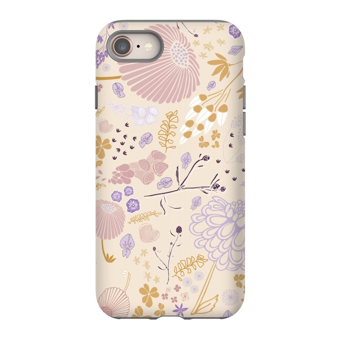 iPhone 8 StrongFit Field of Flowers in Pink, Purple and Mustard by Paula Ohreen