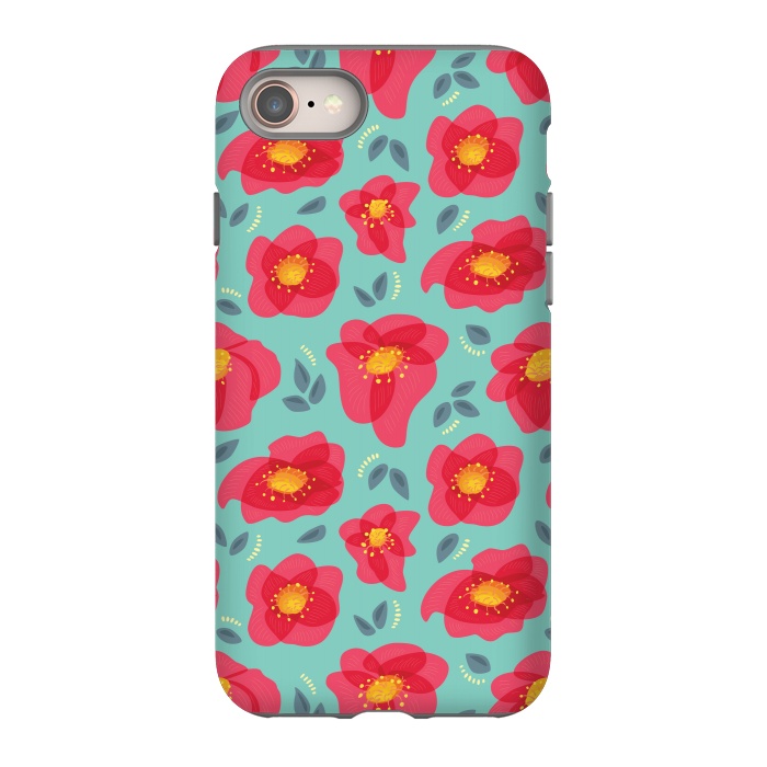 iPhone 8 StrongFit Pretty Flowers With Bright Pink Petals On Blue by Boriana Giormova