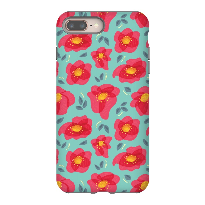 iPhone 8 plus StrongFit Pretty Flowers With Bright Pink Petals On Blue by Boriana Giormova