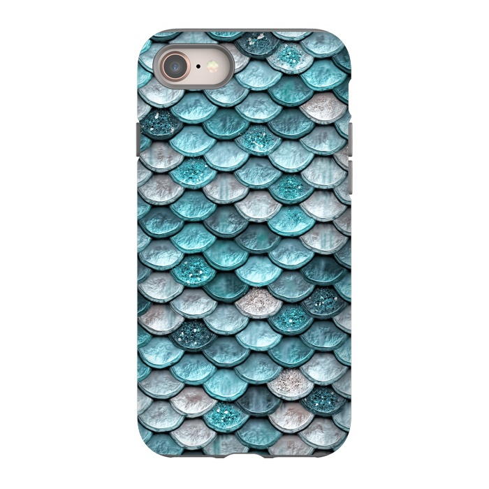 iPhone 8 StrongFit Silver and Blue Metal Glitter Mermaid Scales by  Utart