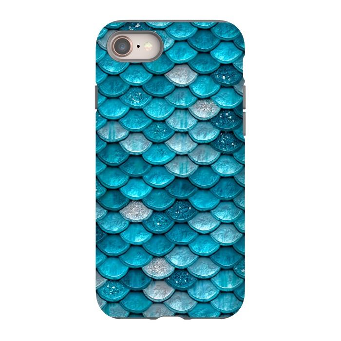 iPhone 8 StrongFit Blue Metal Mermaid Glitter Scales by  Utart