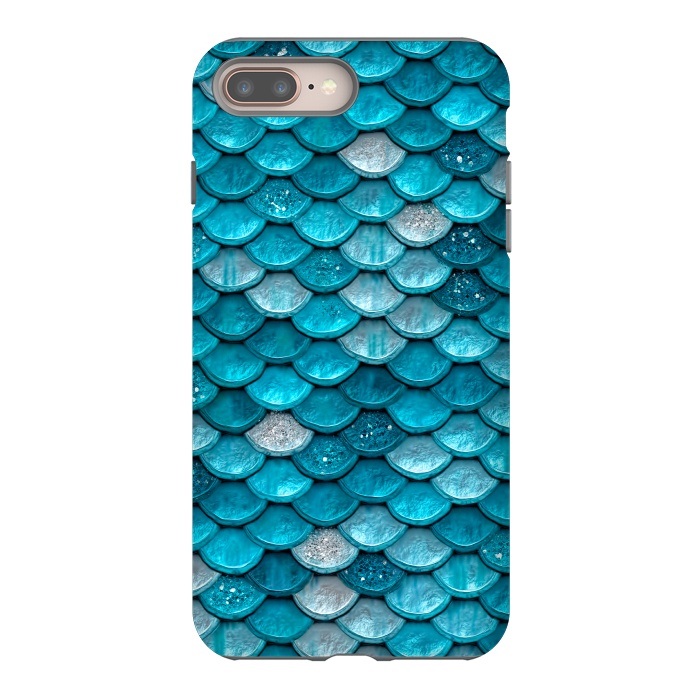iPhone 8 plus StrongFit Blue Metal Mermaid Glitter Scales by  Utart