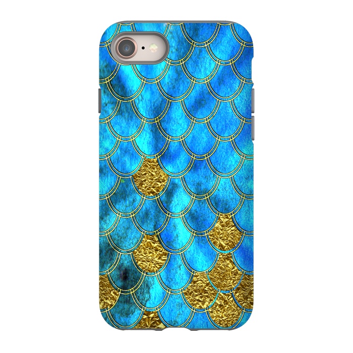 iPhone 8 StrongFit Blue and Gold Glitter Metal Mermaid Scales by  Utart