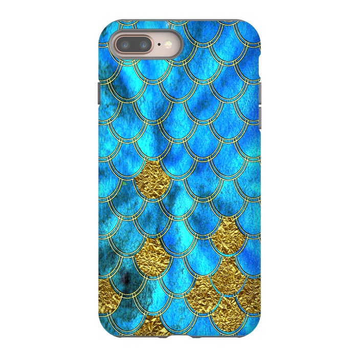 iPhone 8 plus StrongFit Blue and Gold Glitter Metal Mermaid Scales by  Utart
