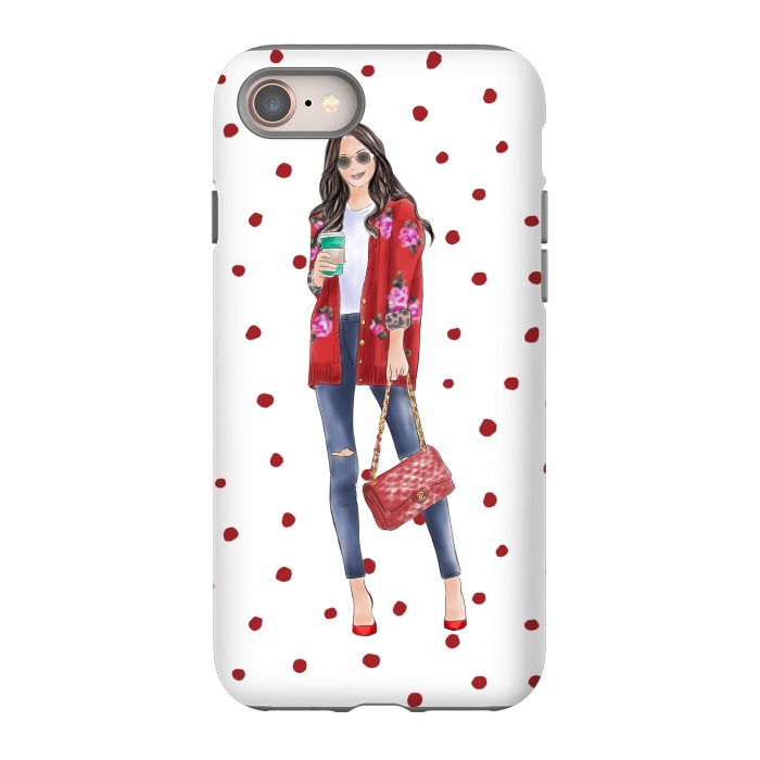 iPhone 8 StrongFit Coffee City Girl with Red Polka Dots by DaDo ART