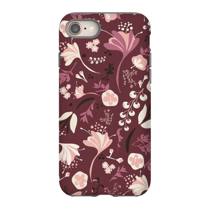 iPhone 8 StrongFit Beautiful Blooms on Burgundy by Paula Ohreen