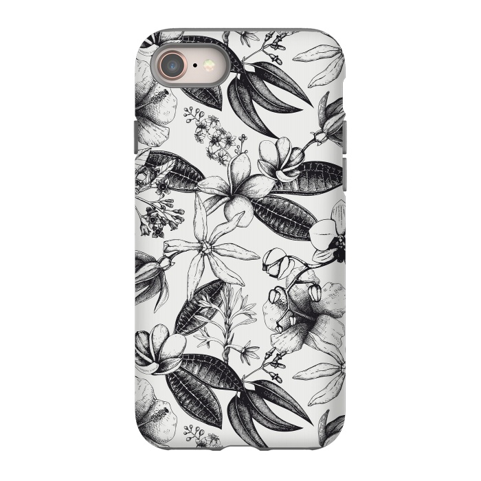 iPhone 8 StrongFit Black And White Exotic Flower Pattern by Andrea Haase