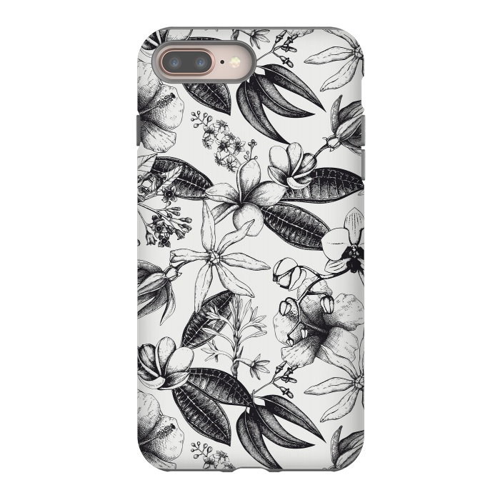 iPhone 8 plus StrongFit Black And White Exotic Flower Pattern by Andrea Haase