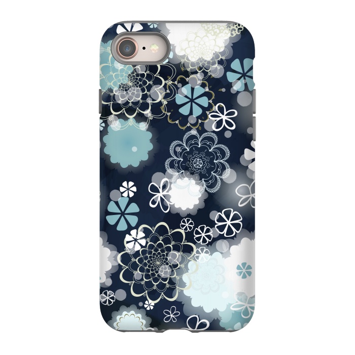 iPhone 8 StrongFit Lacy Flowers on Dark Blue by Paula Ohreen