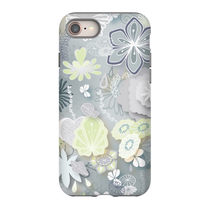iPhone 8 StrongFit Paper-Cut Florals on Grey by Paula Ohreen