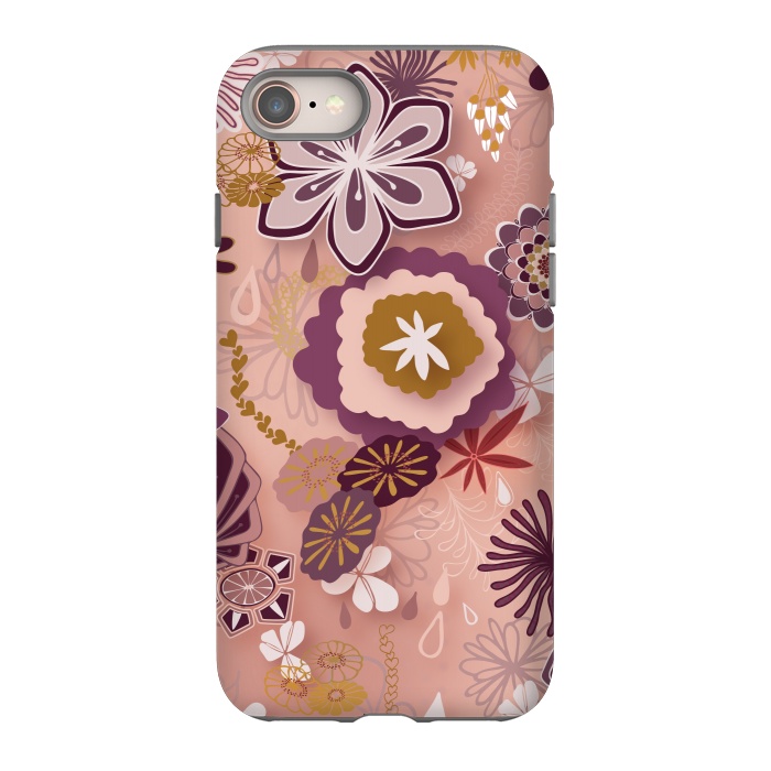 iPhone 8 StrongFit Paper-Cut Florals on Pink by Paula Ohreen