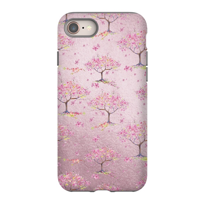 iPhone 8 StrongFit Pink Metal Cherry Blossom Trees Pattern by  Utart