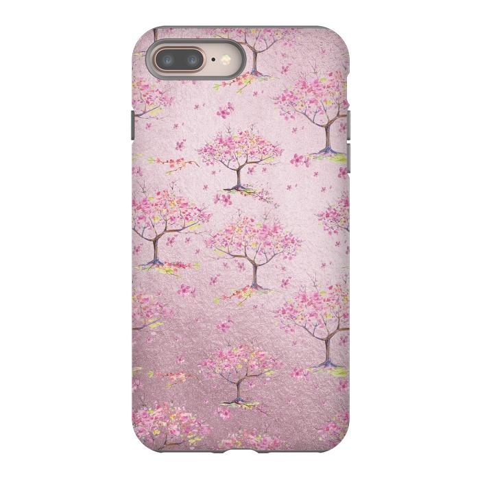 iPhone 8 plus StrongFit Pink Metal Cherry Blossom Trees Pattern by  Utart