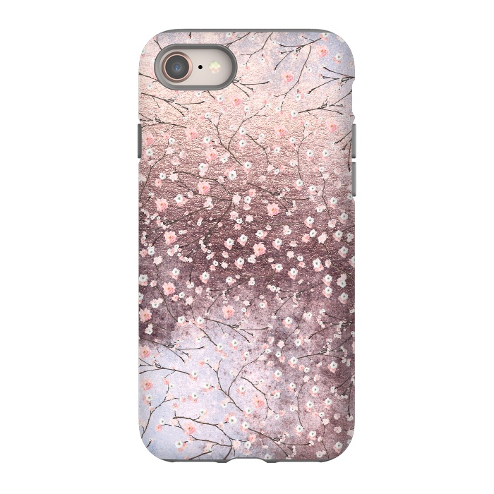 iPhone 8 StrongFit Metal vintage Pink Cherry Blossom Pattern by  Utart