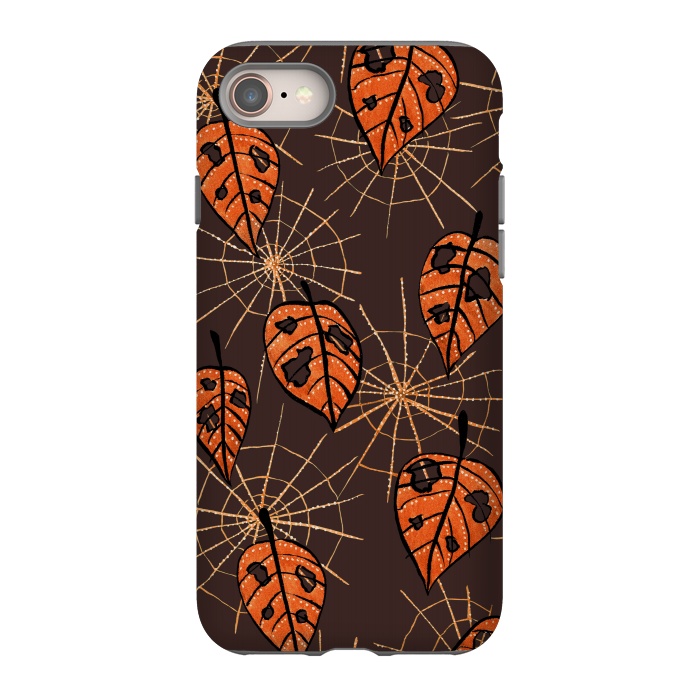 iPhone 8 StrongFit Orange Leaves With Holes And Spiderwebs by Boriana Giormova