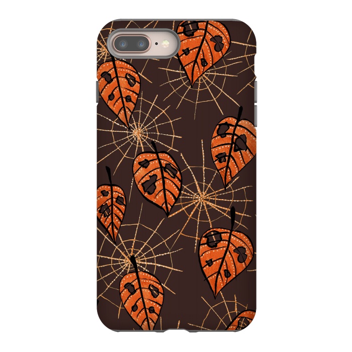 iPhone 8 plus StrongFit Orange Leaves With Holes And Spiderwebs by Boriana Giormova