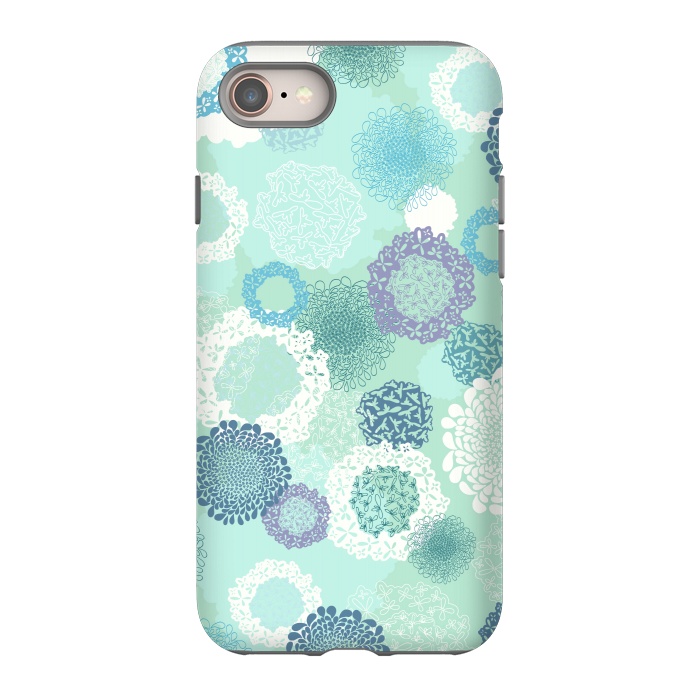 iPhone 8 StrongFit Doily Flowers on Teal by Paula Ohreen