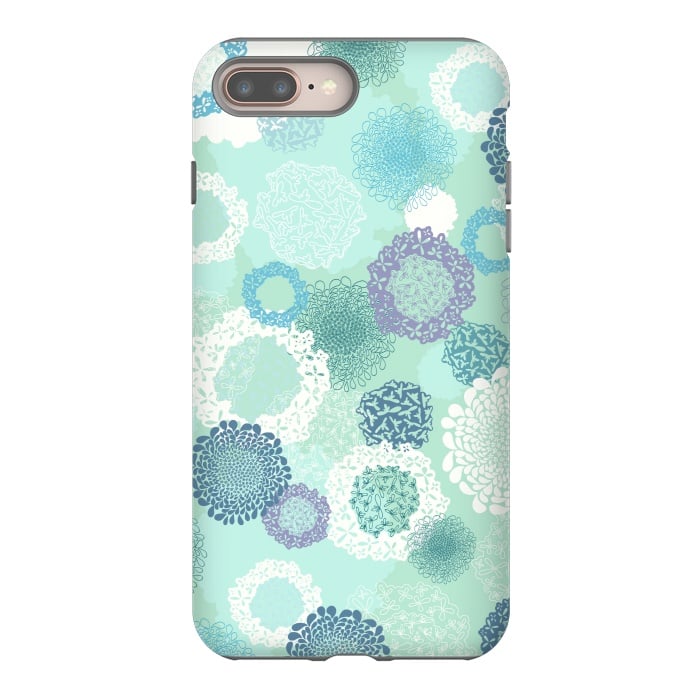 iPhone 8 plus StrongFit Doily Flowers on Teal by Paula Ohreen