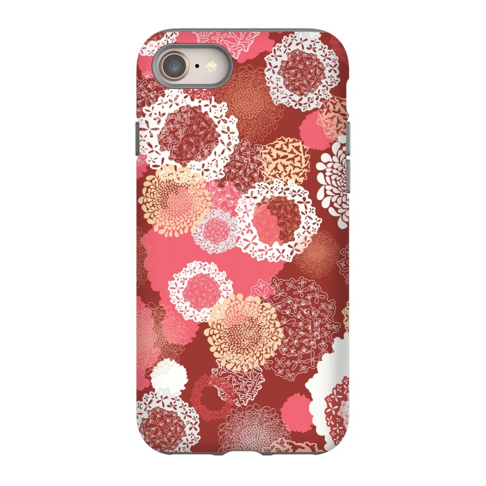 iPhone 8 StrongFit Doily Flowers on Red by Paula Ohreen