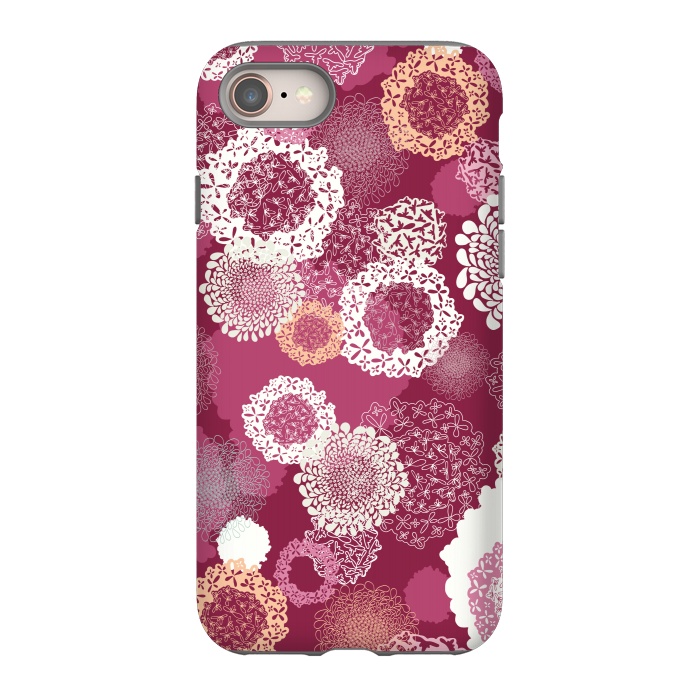 iPhone 8 StrongFit Doily Flowers on Dark Pink by Paula Ohreen