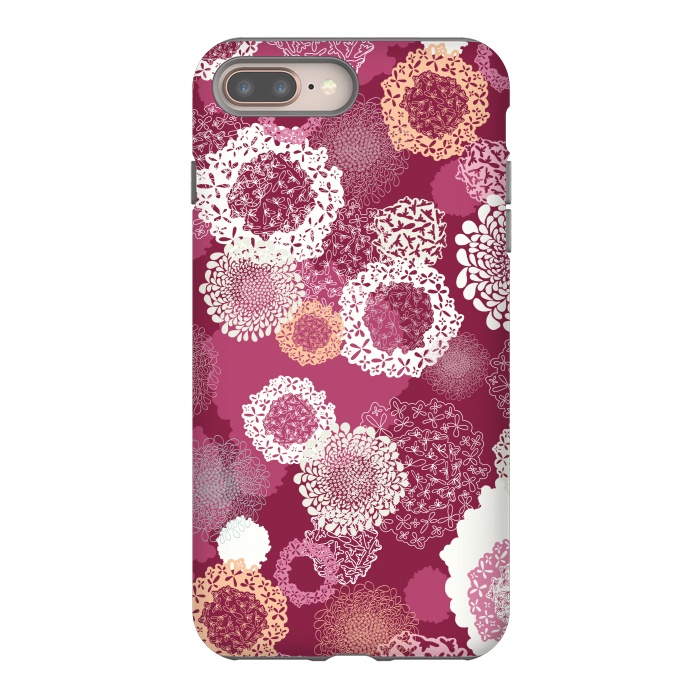 iPhone 8 plus StrongFit Doily Flowers on Dark Pink by Paula Ohreen