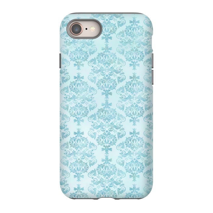 iPhone 8 StrongFit Teal Watercolor Damask Pattern by Andrea Haase