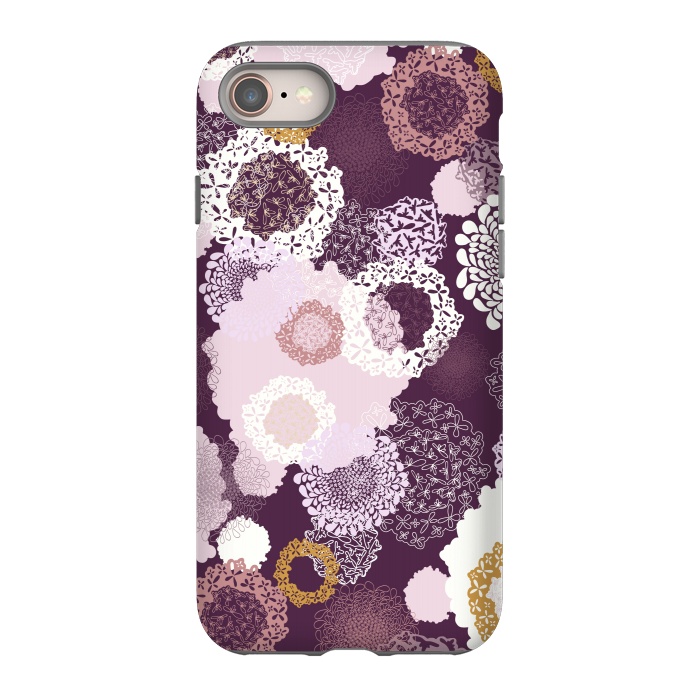 iPhone 8 StrongFit Doily Flowers on Purple by Paula Ohreen
