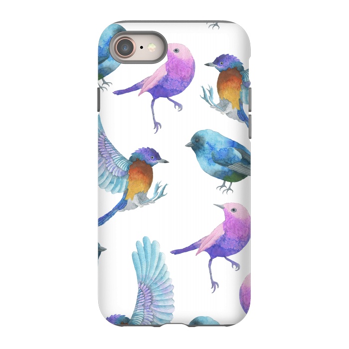 iPhone 8 StrongFit Colorful Watercolors Birds Pattern by Dushan Medich