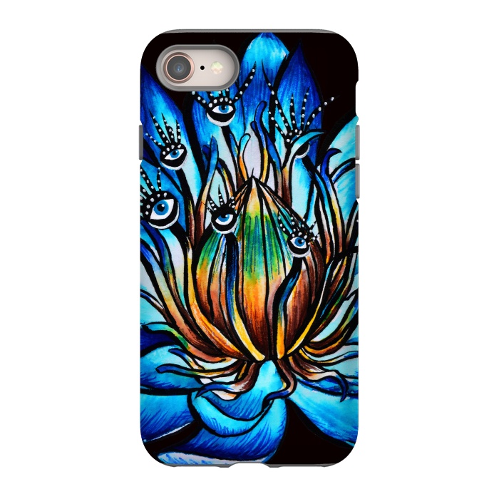 iPhone 8 StrongFit Bizarre Multi Eyed Blue Water Lily Flower Monster by Boriana Giormova