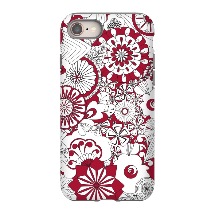 iPhone 8 StrongFit 70s Flowers - Red and White by Paula Ohreen