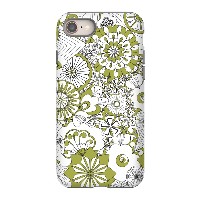 iPhone 8 StrongFit 70s Flowers - Green and White by Paula Ohreen