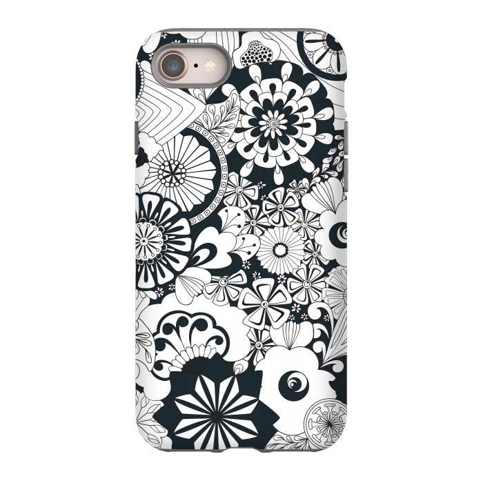 iPhone 8 StrongFit 70s Flowers - Navy and White by Paula Ohreen