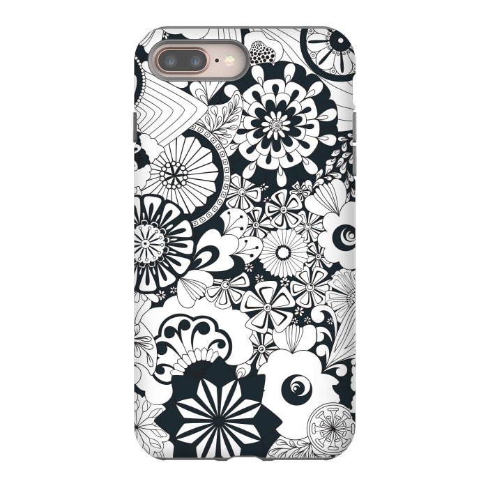 iPhone 8 plus StrongFit 70s Flowers - Navy and White by Paula Ohreen