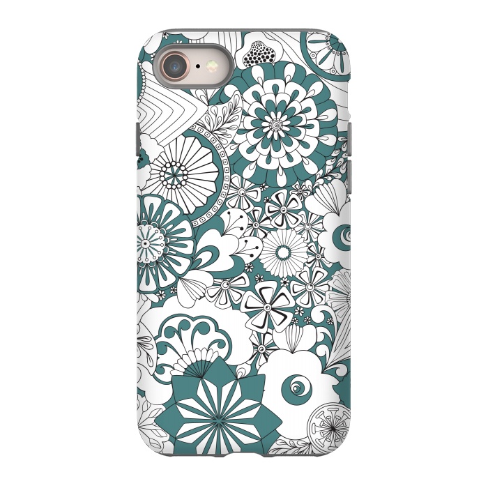 iPhone 8 StrongFit 70s Flowers - Blue and White by Paula Ohreen