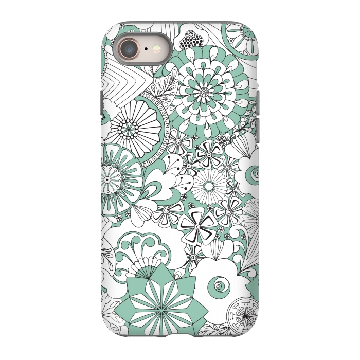 iPhone 8 StrongFit 70s Flowers - Mint Green and White by Paula Ohreen