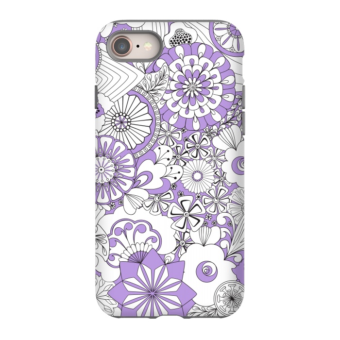 iPhone 8 StrongFit 70s Flowers - Lilac and White by Paula Ohreen