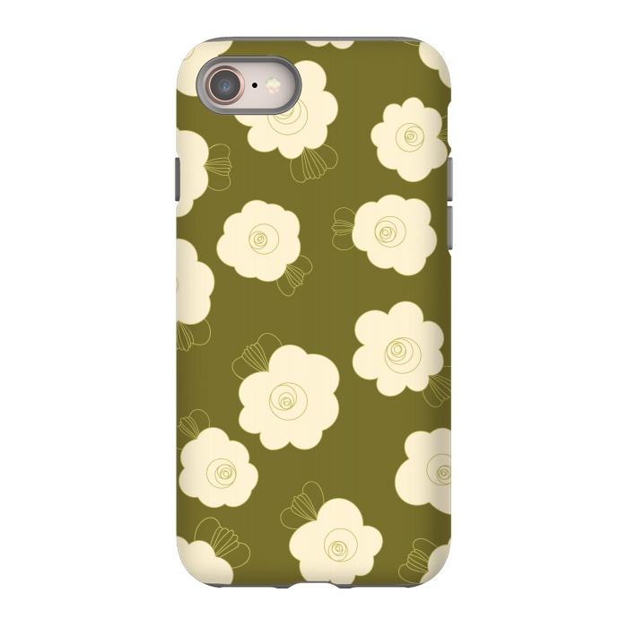 iPhone 8 StrongFit Fluffy Flowers - Cream on Olive Green by Paula Ohreen