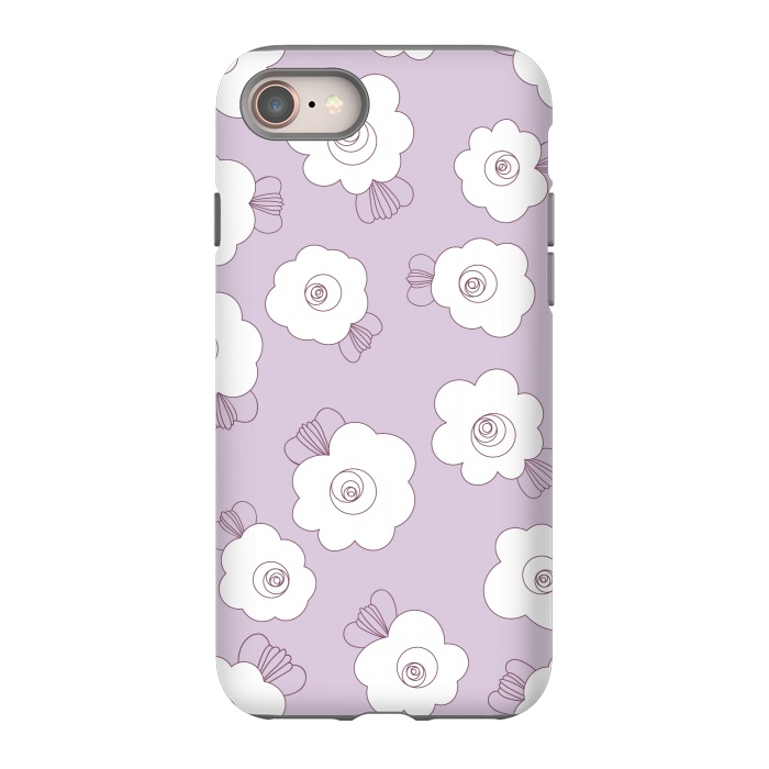 iPhone 8 StrongFit Fluffy Flowers - White on Lilac by Paula Ohreen