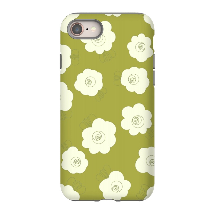 iPhone 8 StrongFit Fluffy Flowers - White on Grass Green by Paula Ohreen