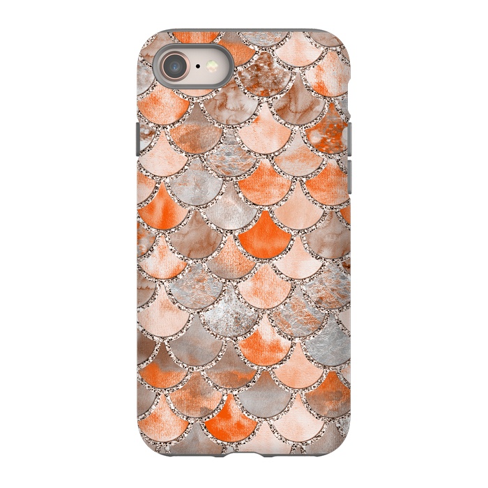 iPhone 8 StrongFit Salmon Peach and Silver Glitter WAtercolor Mermaid Scales by  Utart
