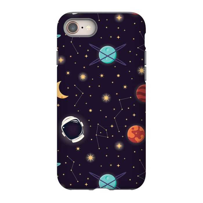 iPhone 8 StrongFit Universe with planets, stars and astronaut helmet seamless pattern, cosmos starry night sky, vector illustration by Jelena Obradovic