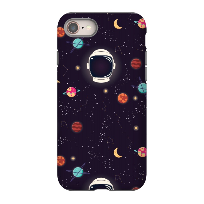 iPhone 8 StrongFit Universe with planets, stars and astronaut helmet seamless pattern, cosmos starry night sky by Jelena Obradovic