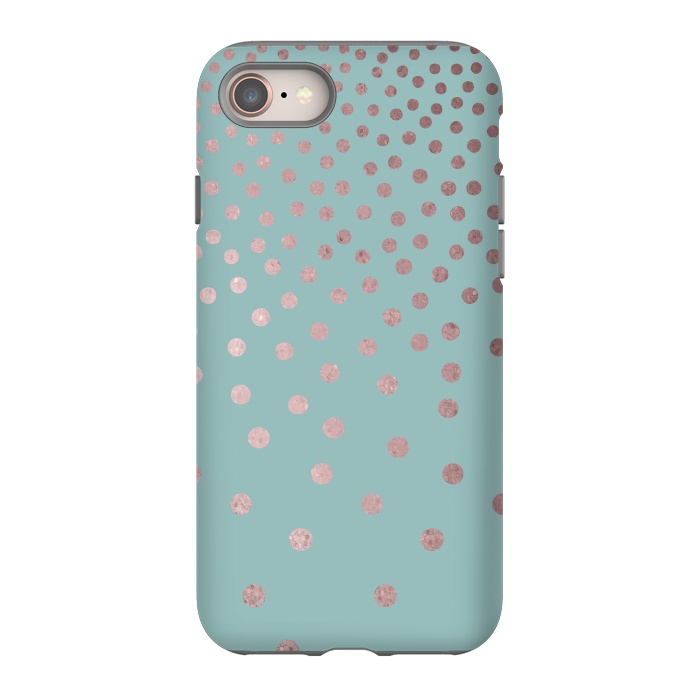 iPhone 8 StrongFit Shiny Rosegold Polka Dots On Teal by Andrea Haase