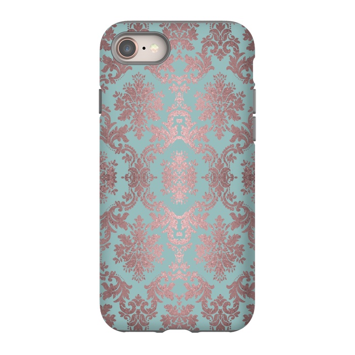 iPhone 8 StrongFit Rose Gold Teal Damask Pattern 2 by Andrea Haase