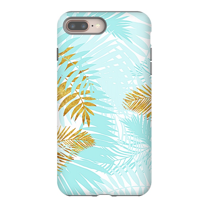 iPhone 8 plus StrongFit Teal and Gold Palm Leaves by  Utart