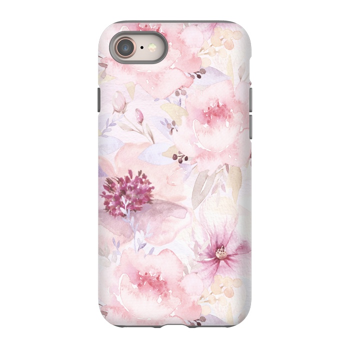 iPhone 8 StrongFit Pink Pastel Watercolor Flower Pattern by  Utart