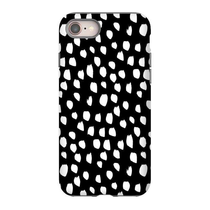 iPhone 8 StrongFit Hand drawn crazy white polka dots on black by DaDo ART